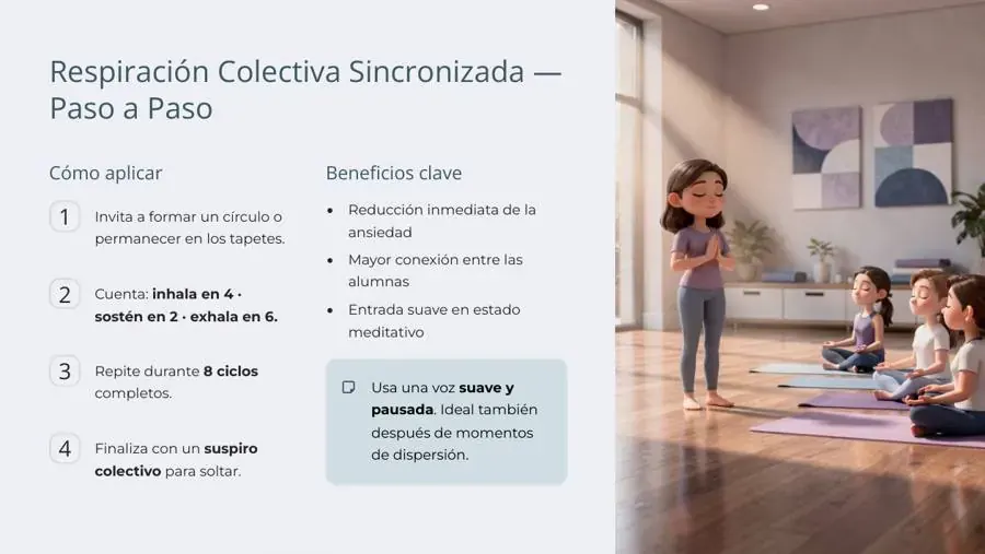 Vista interna de dinámica con paso a paso para clase de yoga