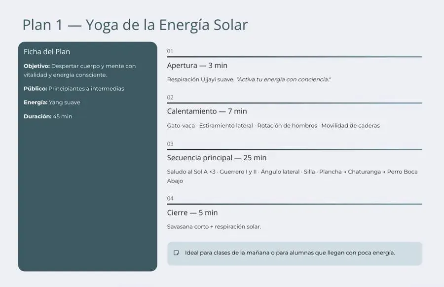 Vista interna de plan completo de clase de yoga